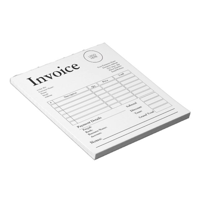 Bloc De Notas Recibo de venta de factura para pequeña empresa mo (Lado Derecho)