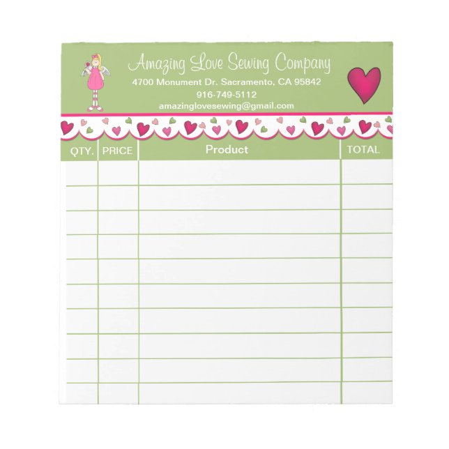 Bloc De Notas Recibo de ventas de Cute Angel y Hearts Notepad (Frente)