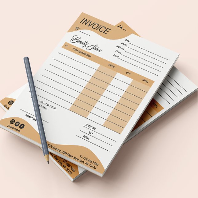 Bloc De Notas Recibo de ventas de factura comercial de esteticis (Esthetician Business Invoice Sales Receipt Notepad)