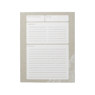 Bloc De Notas Recipe Page Light Burlap y Lace