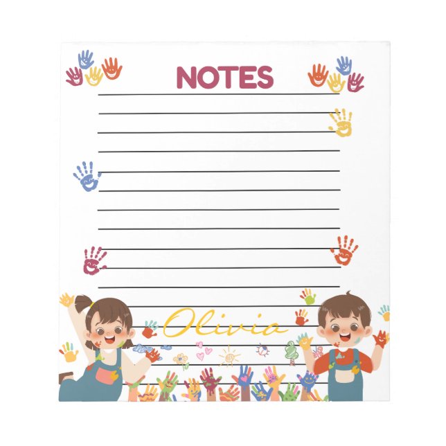 Bloc De Notas Red Blue Yellow Playful Kids Personalized Notepad (Frente)