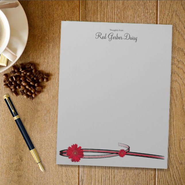 Bloc De Notas Red Gerber Daisy y plantilla de filigrí (Red Gerber Daisy bottom template notepad)