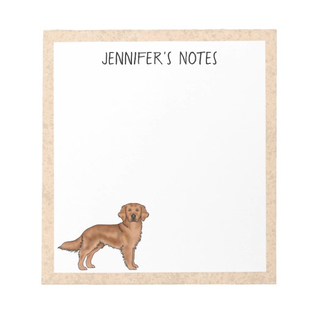 Bloc De Notas Red Golden Retriever Cute Dog con nombre personali (Frente)