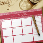 Bloc De Notas Red Shimmer Personalizado Weekly Planner y Lista d<br><div class="desc">Personalice este planificador semanal, que tiene un fondo de brillo de polvo brillante en rojo. El diseño tiene espacio para sus notas diarias, una lista de tareas pendientes, una sección de notas generales y un rincón de garabatos. Dicho esto, la plantilla está preparada para que usted pueda personalizar cualquiera de...</div>