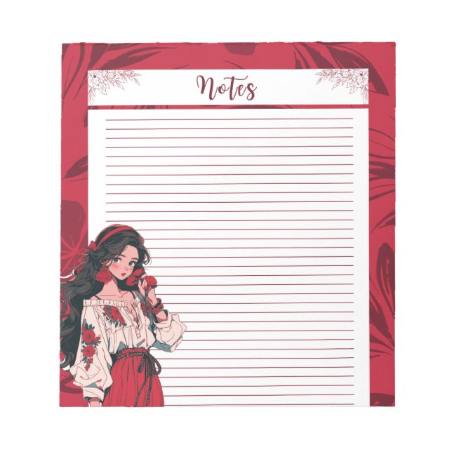 Bloc de notas Red Simple Cute Anime Boho (Frente)