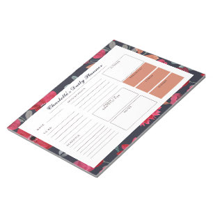 Bloc De Notas Red Watercolor Floral Personalizado Daily Desk Pla
