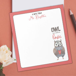 Bloc De Notas Regalo de profesor de el día de San Valentín Owl