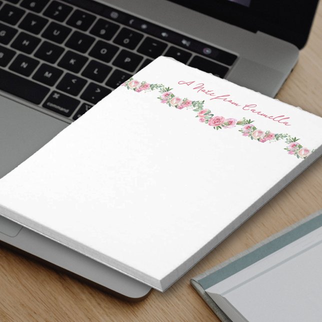 Bloc De Notas Regency Floral Rosa Garland personalizado (Personalized notepad with regency inspired floral rose garland)