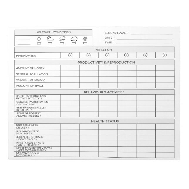 Bloc De Notas registro de apicultura - Rastreador de Cultivos de (Frente)