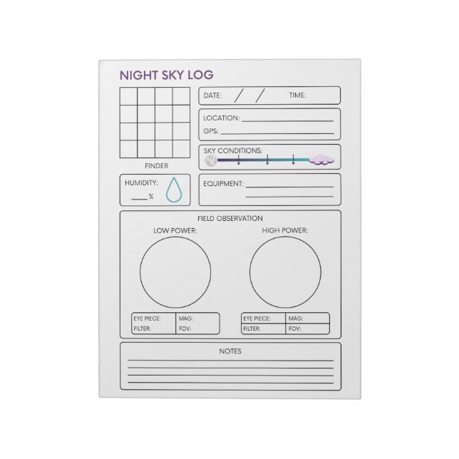 Bloc De Notas Registro de cielo nocturno (Lado Izquierdo)