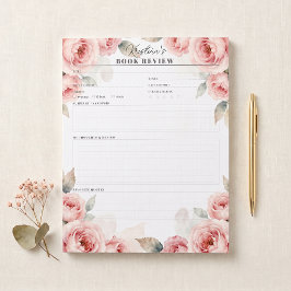 Bloc De Notas Registro de Reseñas de Libros Floral Acuarela Rosa