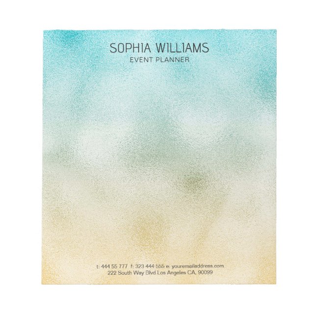 Bloc De Notas Relieve metalizado Aqua y Gold Ombre (Frente)
