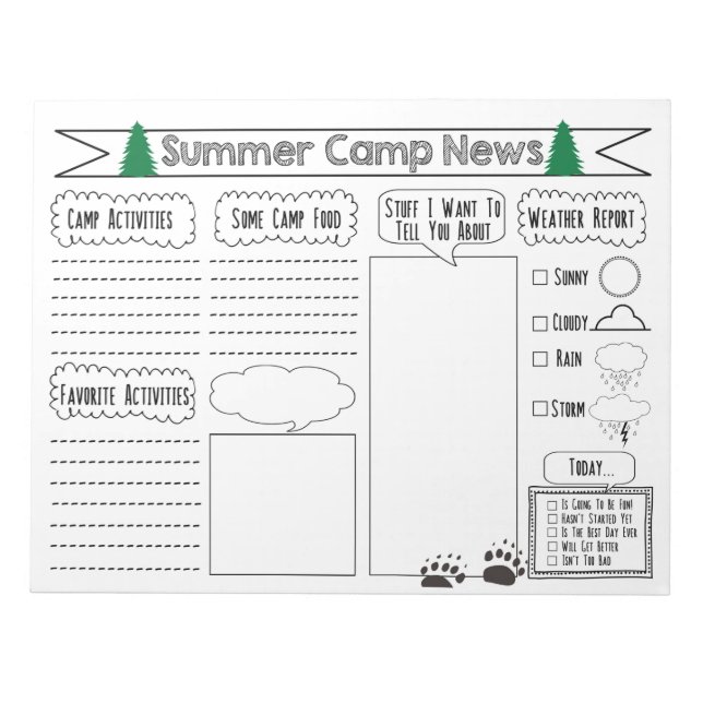 Bloc De Notas Rellenar carta de campamento de verano (Frente)