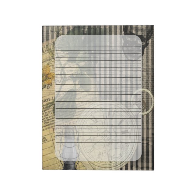 Bloc De Notas Reloj de cosecha de halloween y calabaza verde (Lado Izquierdo)