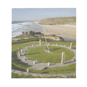 Bloc De Notas Reloj de sol y playa de Perran, Perranporth, Cornu