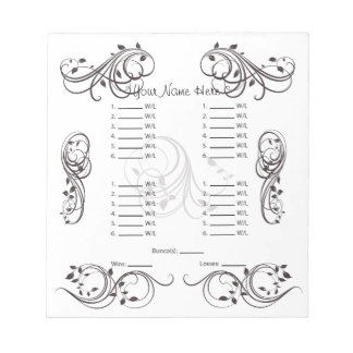 Bloc De Notas Resumen de la tarjeta de Bunco/hoja