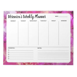 Bloc De Notas Resumen Semanal De Mármol Rosa Para Hacer Notepad