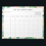 Bloc De Notas Resumen simple Calendario de planificación familia<br><div class="desc">Pintura abstracta moderna de arte suizo en la frontera rosa y verde,  planificación familiar personalizada y Bloc de notas del calendario</div>