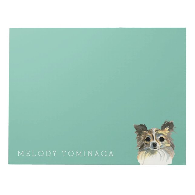 Bloc De Notas Retrato de la acuarela de Chihuahua de pelo largo (Frente)