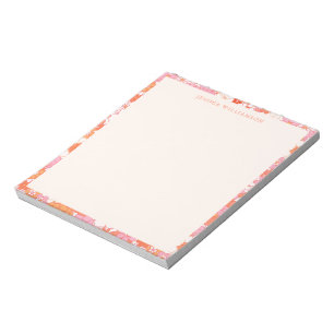 Bloc De Notas Retro Boho Naranja rosa Nombre floral personalizad