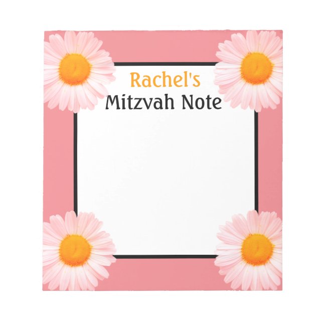 Bloc De Notas Retro Daisies Chica Rosa Mitzvah Notas Notepad (Frente)