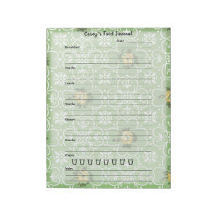 Bloc De Notas Retro Green Floral Food Journal Trendy Meal Diary