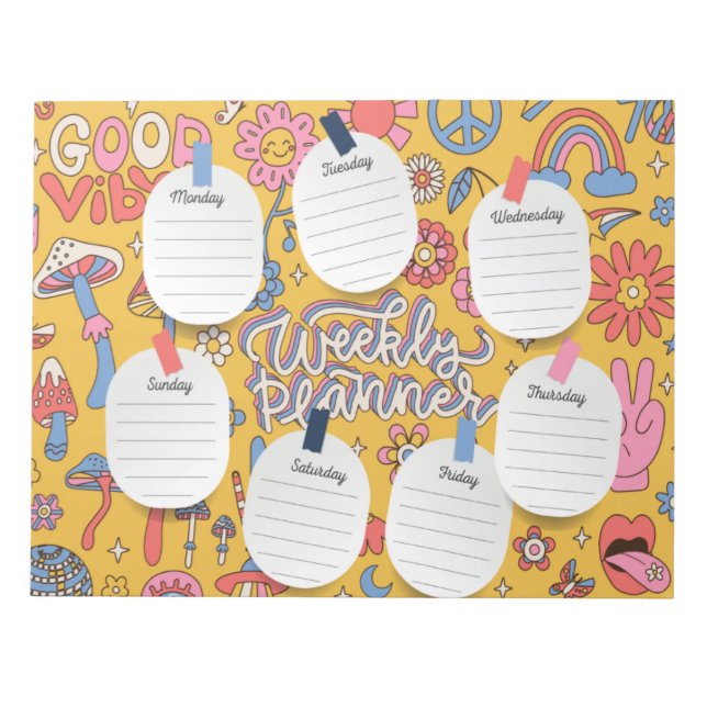 Bloc De Notas Retro Imprimible Planner semanal, hoja organizador (Frente)