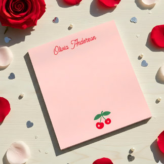 Bloc De Notas Retro Red Cherry Valentines Day Personalized Name