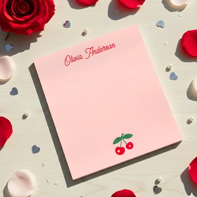 Bloc De Notas Retro Red Cherry Valentines Day Personalized Name (Subido por el creador)