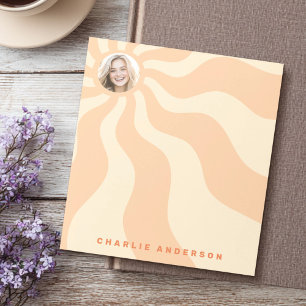 Bloc De Notas Retro sunburst swirl naranja foto y nombre