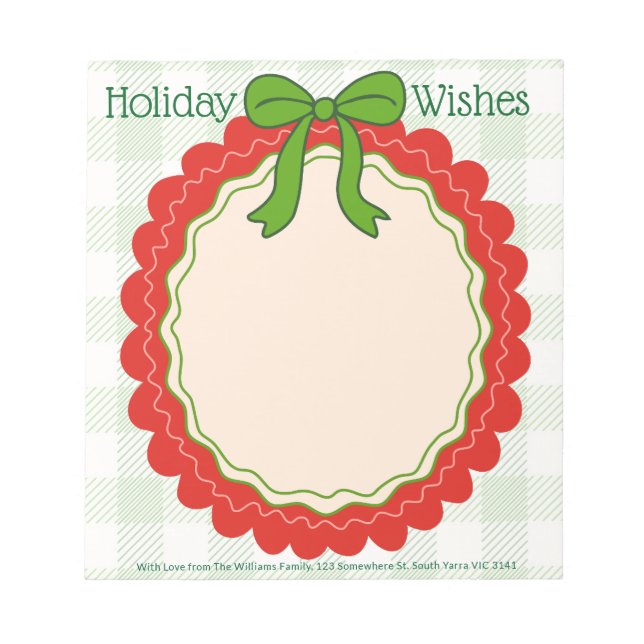 Bloc De Notas Ribbon & Frills Holiday Message Personalized (Frente)
