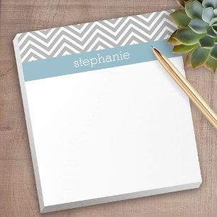 Bloc De Notas Robin Egg Blue and Grey Chevrons Custom Name