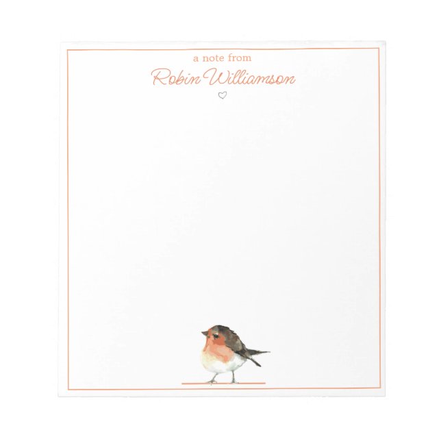 Bloc De Notas Robin Naranja Cute - Simple Elegante (Frente)