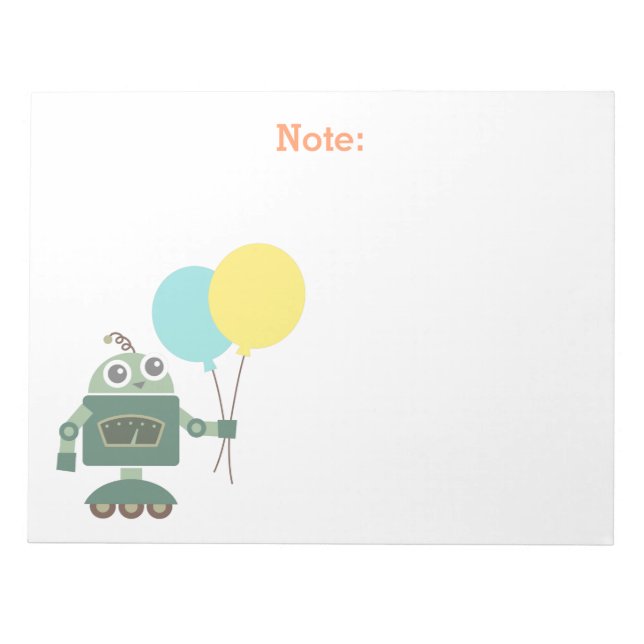 Bloc De Notas Robot Adorable con Globos para niños (Frente)