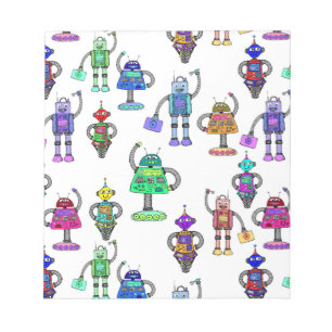 Bloc De Notas Robots adorables coloridos sobre fondo blanco