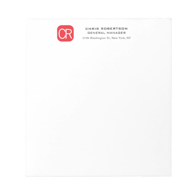 Bloc De Notas Rojo Blanco Profesional Liso Monogramado (Frente)