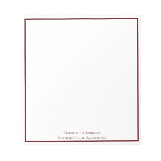 Bloc De Notas Rojo Oscuro Blanco Profesional Personalizado  (Frente)