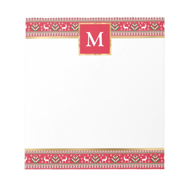 Bloc De Notas Rojo Personalizado Navidad Fair Isle (Frente)