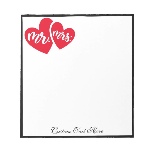 Bloc De Notas Romantic Hearts Mr Mrs Red Black Personalized (Frente)