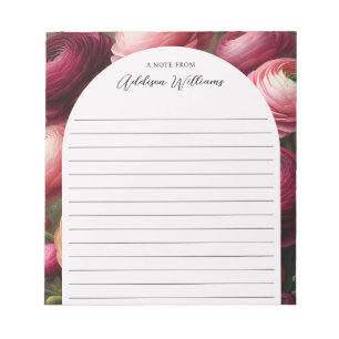 Bloc De Notas Romántico Borgoña Ranunculus Lined Personalizado