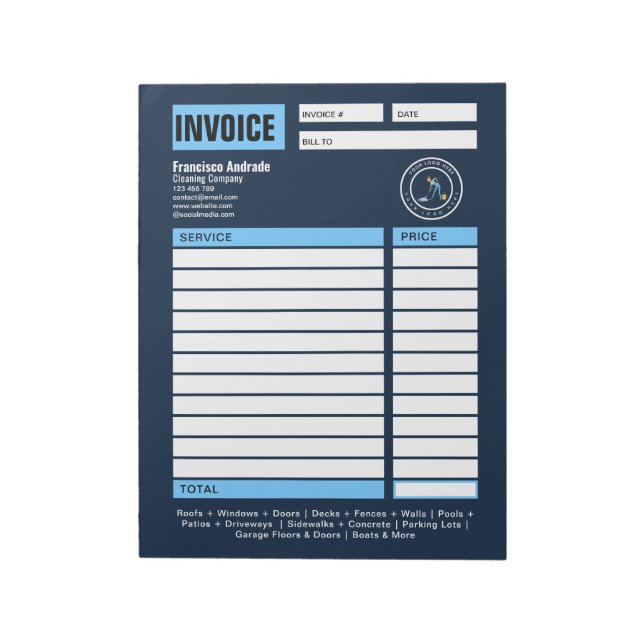 Bloc De Notas Roofing Company | Custom Logo Services (Lado Izquierdo)