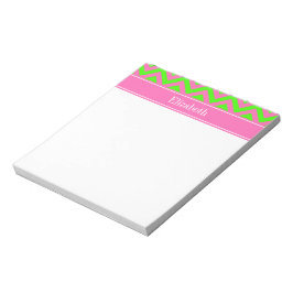 Bloc De Notas Rosa Brillante #2 Verde Lima Chevron Nombre Monogr