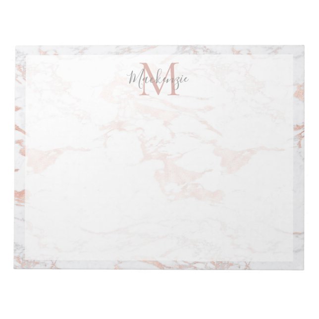 Bloc De Notas Rosa de moda Relieve metalizado dorado Mármol Mono (Frente)