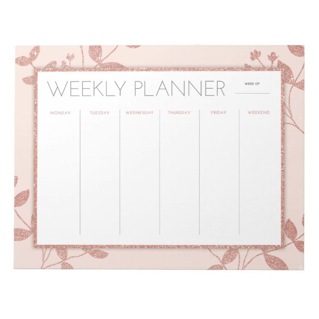 Bloc De Notas Rosa de oro de Planner semanal (Frente)