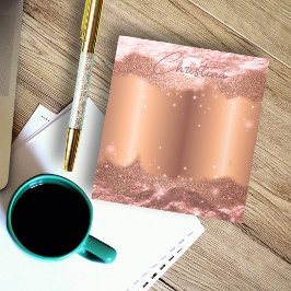 Bloc De Notas Rosa De Oro Y Monograma De Relieve metalizado Espu