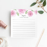 Bloc De Notas Rosa de Provenza | Floral rosa personalizada en li<br><div class="desc">El bloc de notas floral de moda cuenta con un borde superior de rosas color agua rosa y hojas verdes. Personaliza con dos líneas de texto personalizado en bloques modernos y letras caligráficas; se muestra con el saludo francés "bonjour" y tu nombre. Pautadas.</div>