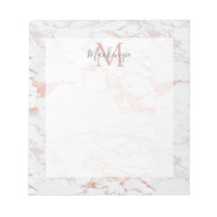 Bloc De Notas Rosa elegante Relieve metalizado dorado Monograma 