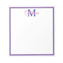 Bloc De Notas Rosa Elegante y Monograma Simple Azul Marino