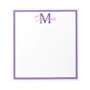 Bloc De Notas Rosa Elegante y Monograma Simple Azul Marino