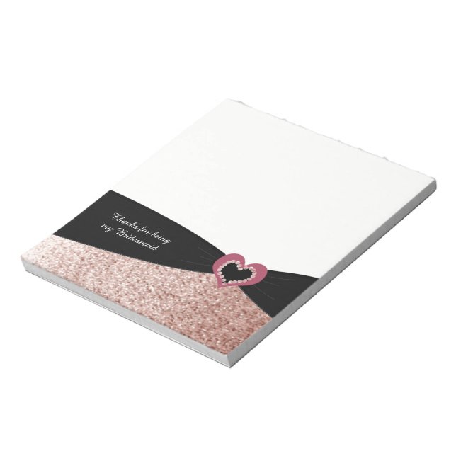 Bloc De Notas Rosa Faux Purpurina Ribbon Bridesmaid Gracias (Lado Izquierdo)